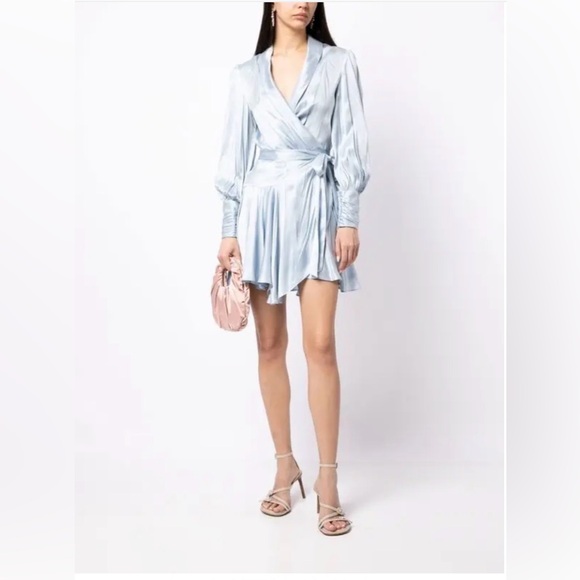 Zimmermann Silk Wrap Mini Dress in Ice Blue - Size 1 (US 4/6)